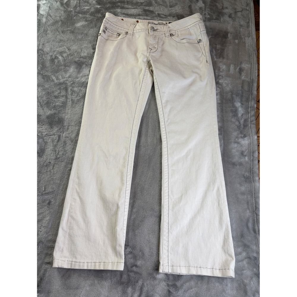 Miss Me JP5002B63 Bootcut Jeans Womens White Embellished Rhinestone Y2K Wing Tip